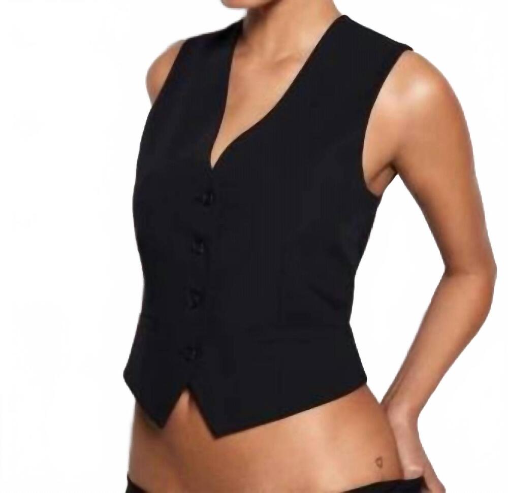 NEW GOOD AMERICAN faux front pocket suiting vest in black